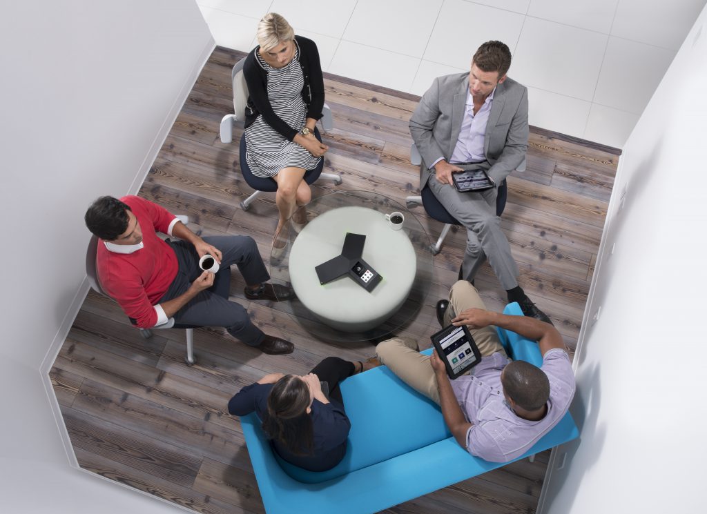 Poly Trio in a huddle room